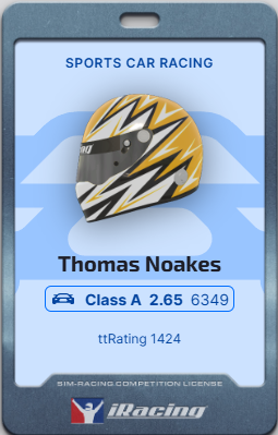 Thomas Noakes — iRacing Class A sports car racing licence